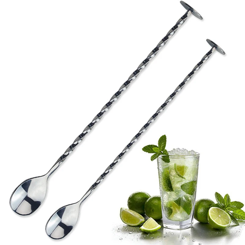 

304 Stainless Steel Mixing Spoon Long Handle Cocktail Bar Spiral Pattern Drink Shaker Muddler Stirrer Teaspoon Kitchen Tableware