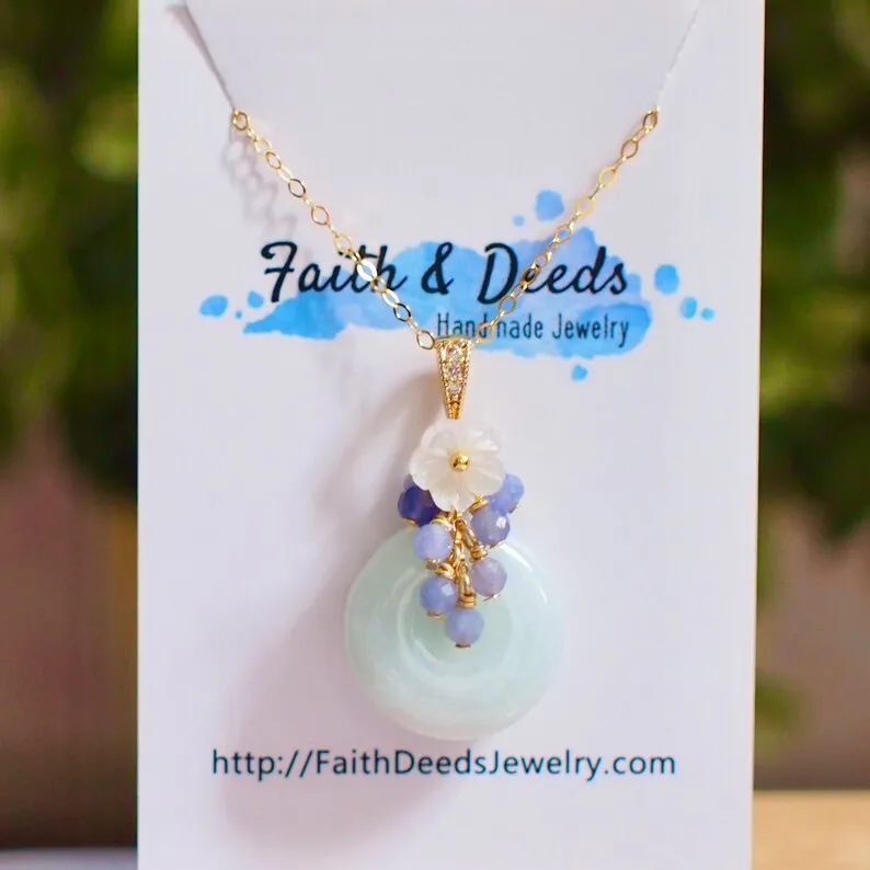 

Type A Burmese Jade Donut Pendant // Tanzanite Cluster // 14K Gold-filled