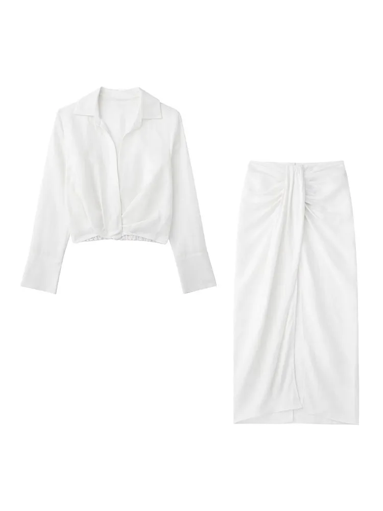 

PB&ZA 7563245 Women 2022 New Fashion pleated decoration flax blend Blouses Vintage Long Sleeve Female Shirts Chic Tops 7563/245