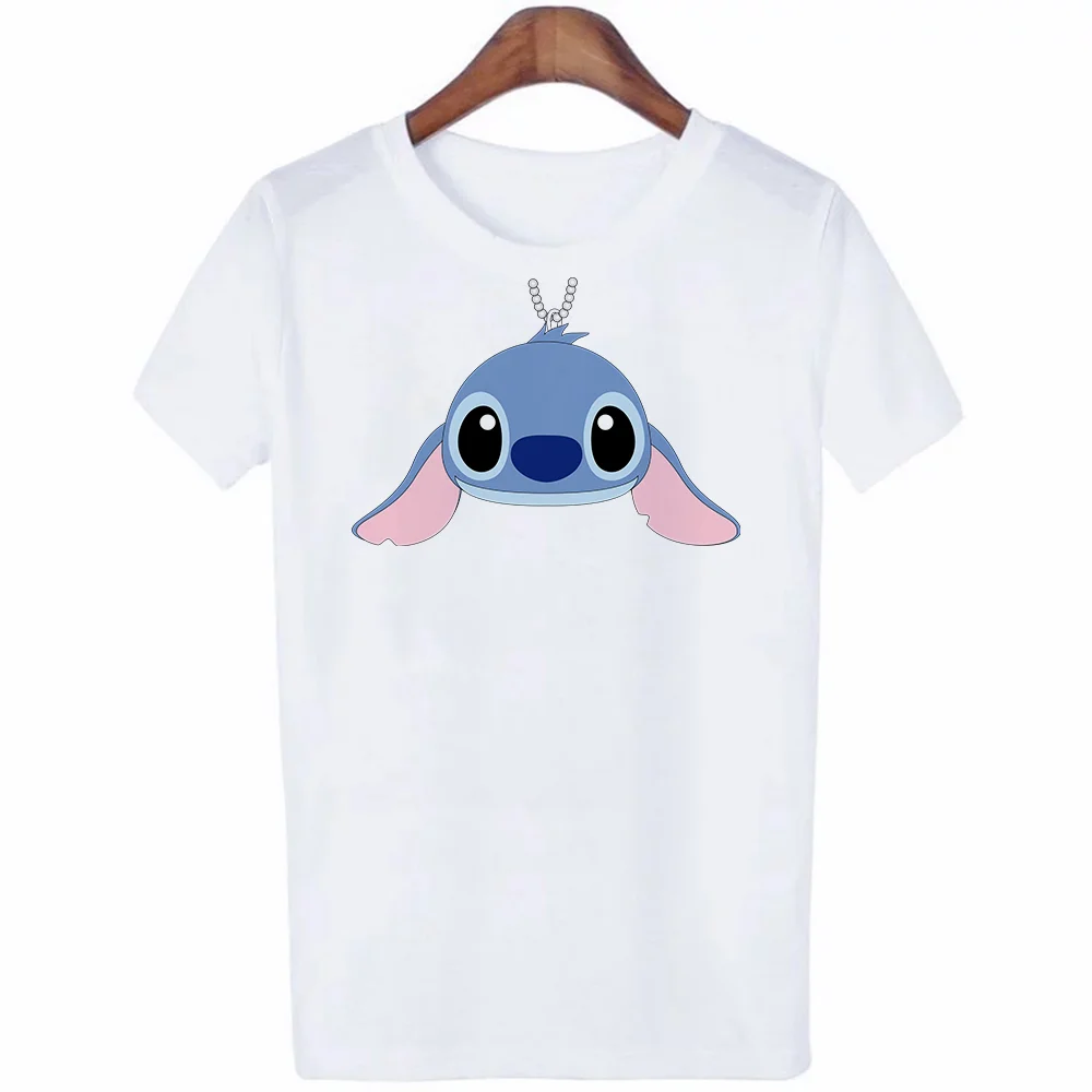 

Four Seasons Disney White Stitch Necklace Print Series Minimalist Lady Short Sleeve Hot Selling Tee High Quality Female T-Shirt