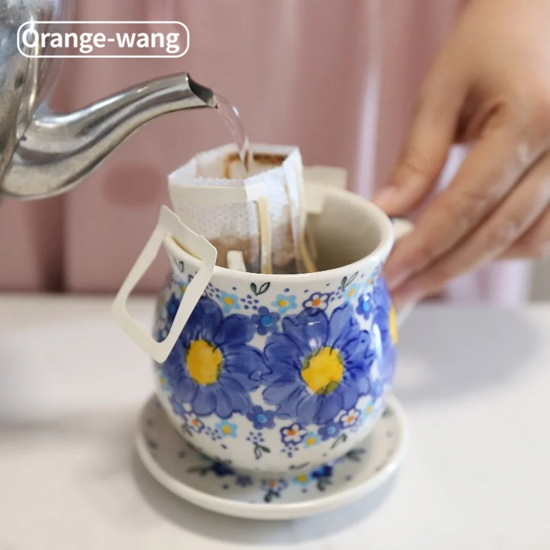 

Керамическая чайная чашка с блюдцем, синими цветами, ручная роспись, китайские фарфоровые чайные чашки кунг-фу, кофейная кружка, посуда для ...
