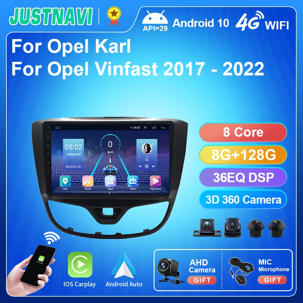 Автомобильный радиоприемник JUSTNAVI, Android 10, 4G, LTE, GPS-навигация, мультимедиа для Opel, Карл, для Opel Vinfast 2017, 2018, 2019, 2020, 2021, 2022