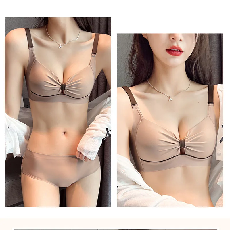 

Бесшовное нижнее белье, женское летнее тонкое белье, собирает и собирает грудь без стальных колец, удобный комплект бюстгальтера, топы