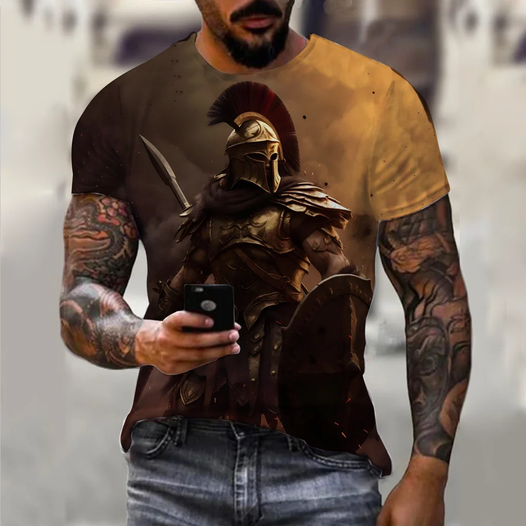 

Summer Vintage T Shirts For Men Spartan Pattern 3D Printed Short Sleeve Top Fashion Oversized T-shirt Men's Casual Clothing Tees