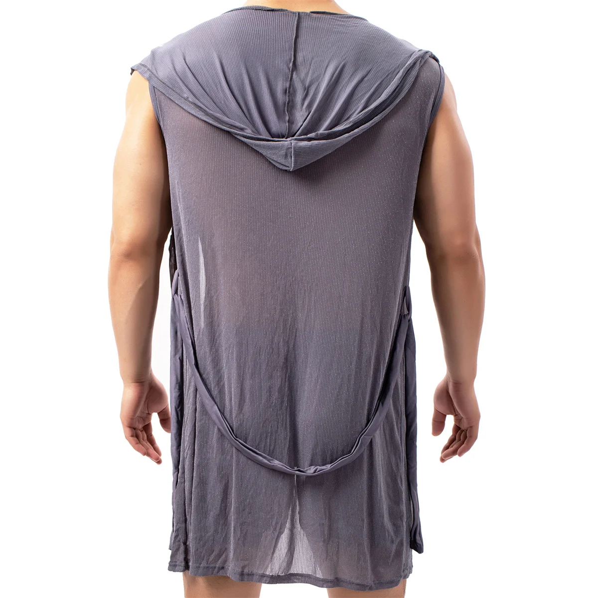 Mens Robes Hooded Summer Bathrobe Male Sleeveless Bath Robe Sexy Mens Dressing Gown Bathrobes Nightgowns Pijama Hombre Sleepwear
