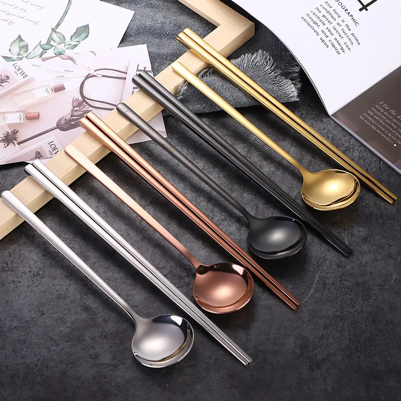 Reusable Stainless Steel Non-slip Sushi Sticks Food Soup Spo