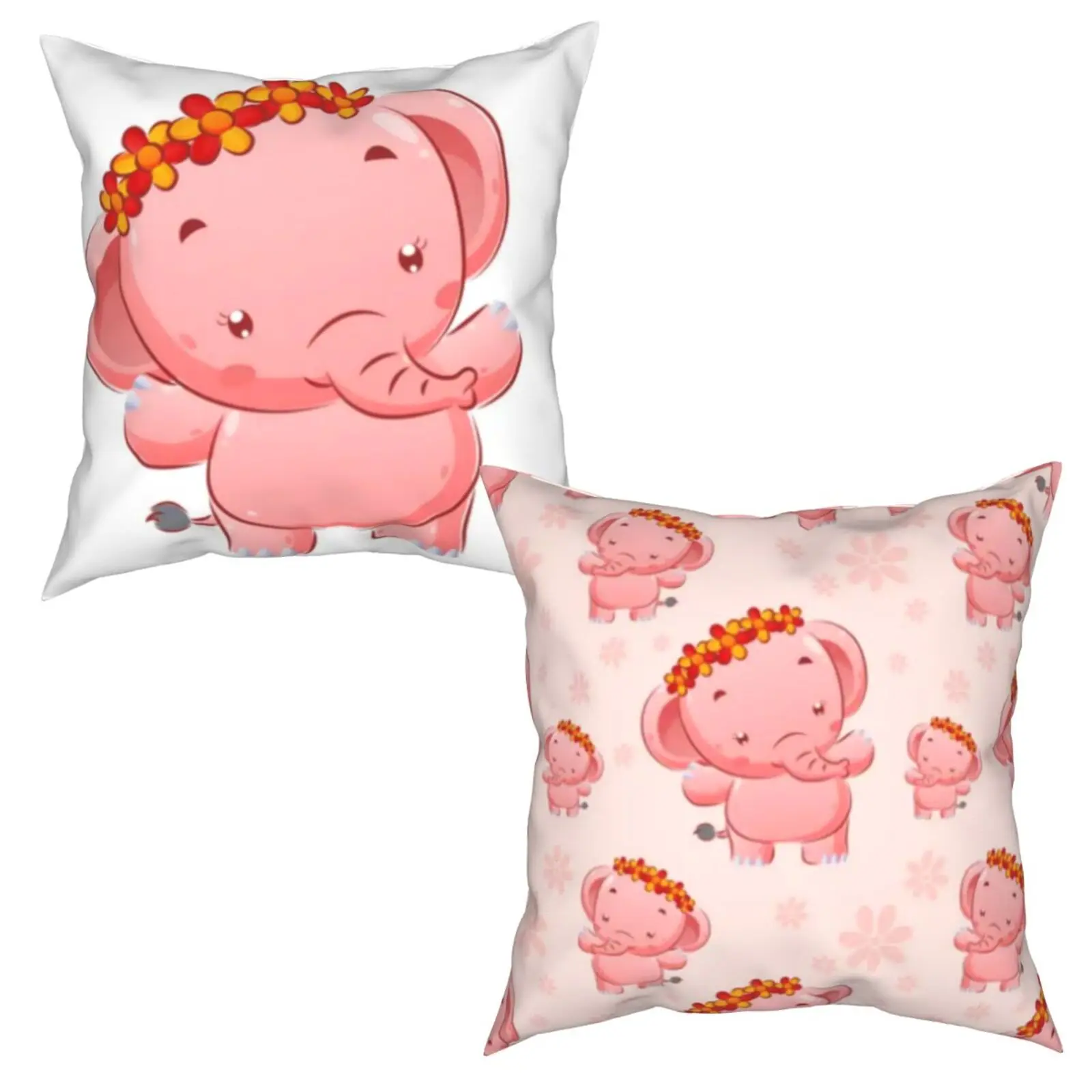 

2022 Brand New 2 Pack Pillowcase Polyester Hidden Zipper Pink Floral Love Elephant Bed Sofa Cart for Parents Valentine's Day Gif