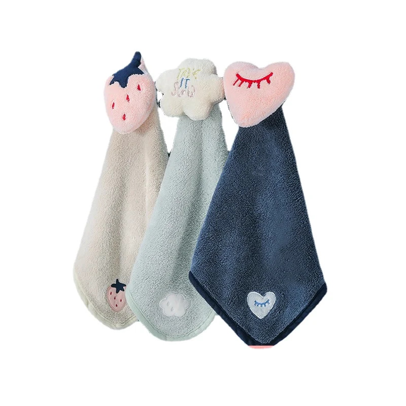 

Home Bathroom Kitchen Hand Towel Hanging Coral Fleece Super Absorbent Towel Children Cute Korean No Lint