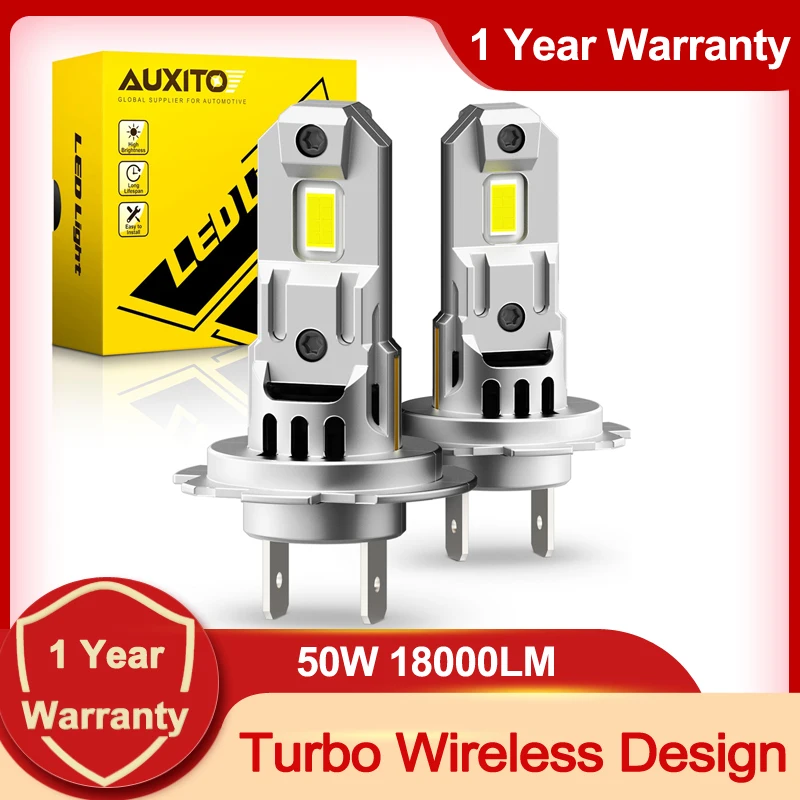 

AUXITO 2 шт. мини-светодиодная фара H7 Turbo светодиодная лампа 60 Вт Беспроводная для автомобильной фары с вентилятором H7 Slim LED 18000LM Супер яркий белый