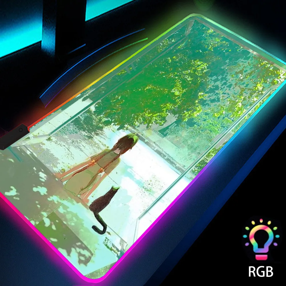 

Japanese Illustration Mouse Pad with Backlight Rgb LED Mat Gaming Accessories Room Decor Special Design 80X30 Cartoon Rubber Pad