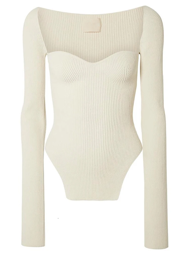 Женский кашемировый пуловер с квадратным вырезом и длинными рукавами | Женская