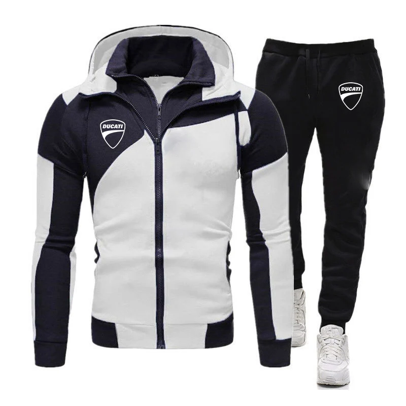 

2022 Ducati Print Men's Sets Zipper HoodiePants Two Pieces Tracksuit Male Sportswear Gym Brand Clothing Sweat Suit