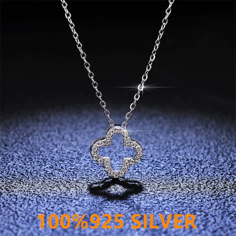 

1 Carat Real Moissanite Pendant Necklace For Women Top Quality 100% 925 Sterling Silver Wedding Party Clover Fine Jewelry