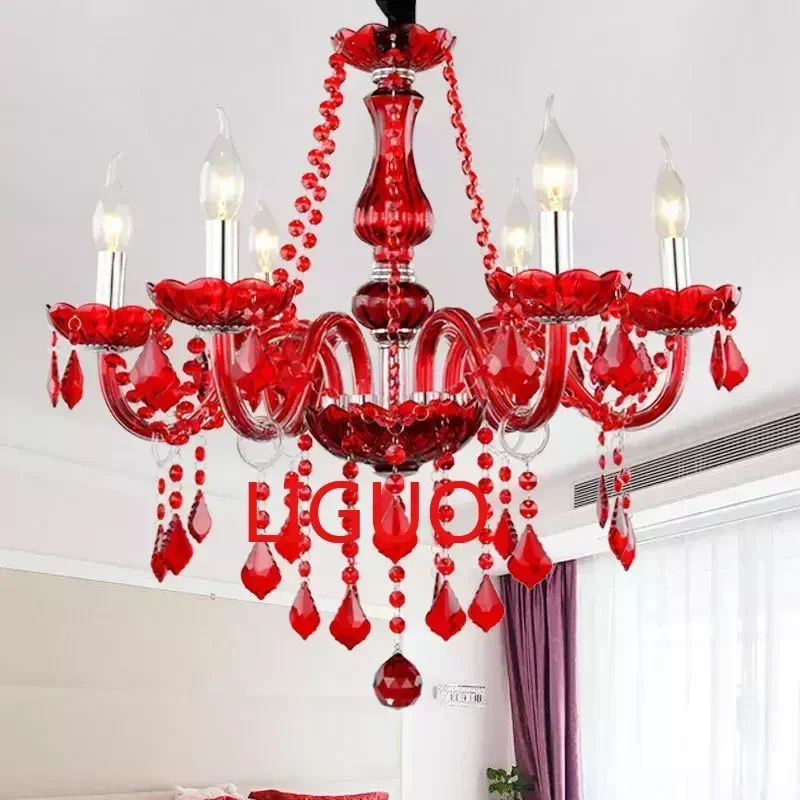 Красная люстра в европейском стиле красочная хрустальная лампа для комнаты