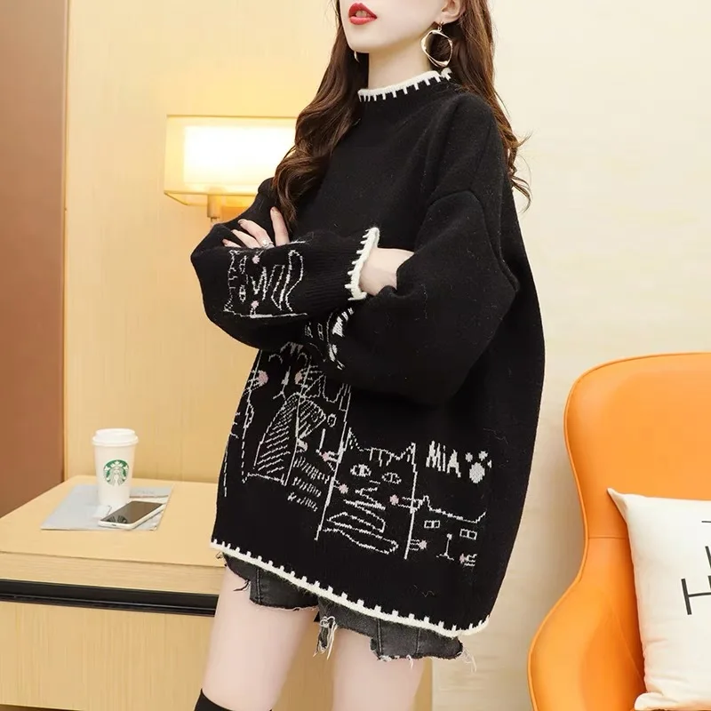 

Gentle Sweater Women Loose Style Clothing Autumn and Winter Thickened Fashion Style Round Neck Women Knitted Bottoming Shirt