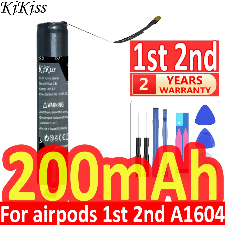 

200mAh KiKiss Powerful Battery for Airpods 1st 2nd A1604 A1523 A1722 A2032 A2031 Air Pods 1 Air Pods 2 GOKY93mWhA1604