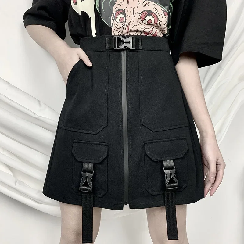 

Harajuku Punk Gothic Black High Waist Black Skirts Women Sexy Patchwork Bandage Mini Skirt Female Streetwear Summer Chie