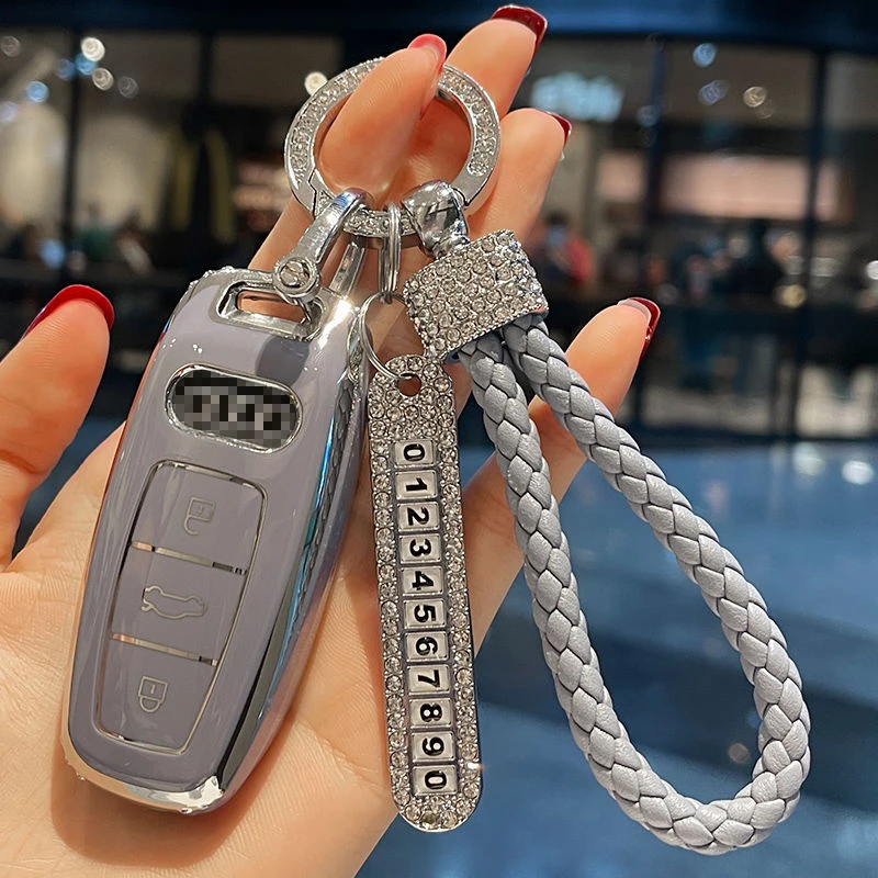 

Leather No.silver Car Key Case Cover for Audi A6 A1 A3 A7 A5 Sportback A6 C7 C5 A4 B9 R8 Tt Mk2 C6 A3 8p Q7 S7 Q8 A8L RS 3 S4 S6