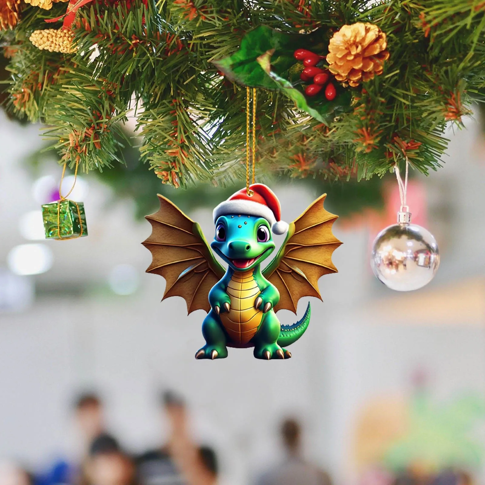 2D Акриловый мультяшный динозавр рождественская елка кулон рождественский милый