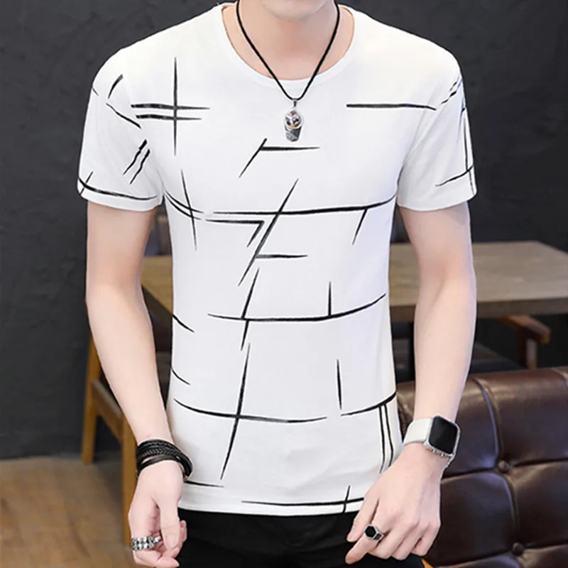 

Футболка мужская летняя из полиэстера, пуловер с круглым вырезом и коротким рукавом, тонкая модная повседневная приталенная рубашка с прин...