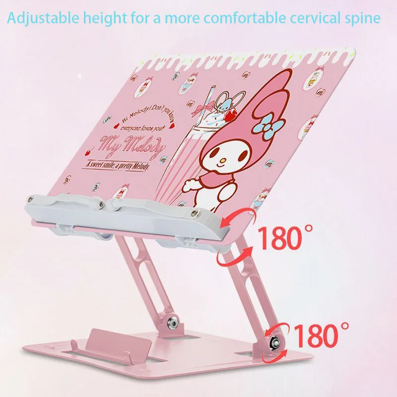 Фото Регулируемая подставка для книг Sanrio My Melody Kuromi Cinnamoroll Pochacco, нескользящая, 180° °   Вращающаяся металлическая подставка для чтения книг и планшетов №3