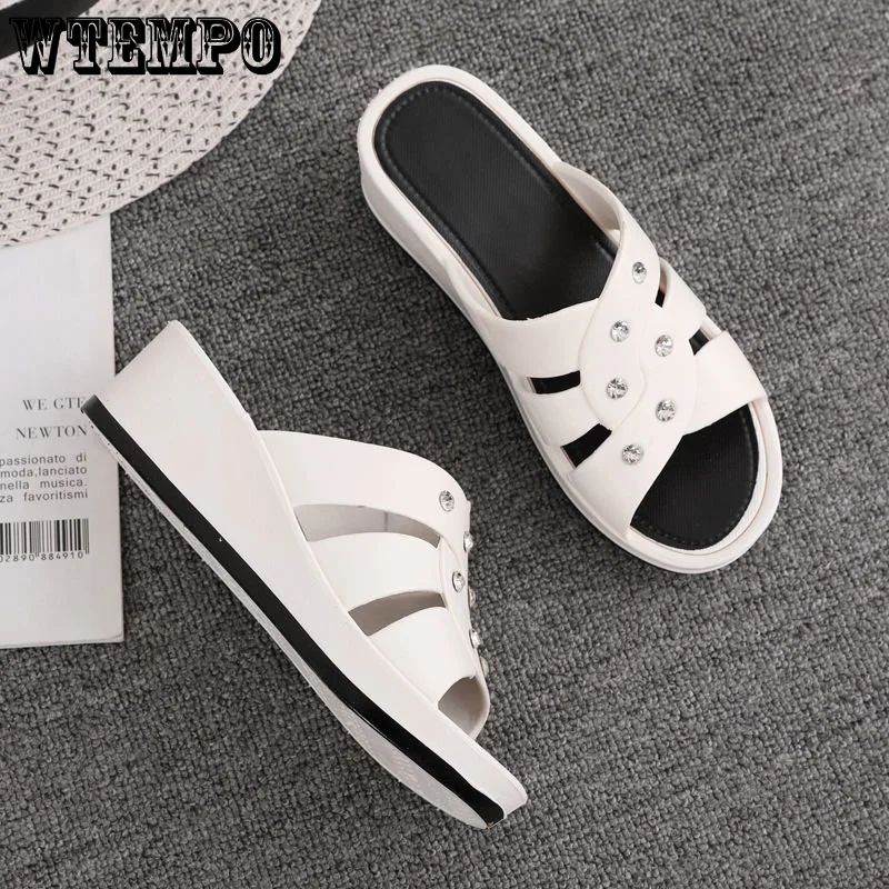 WTEMPO Women's High Heel Slippers Summer Wear Thick Bottom Fashion Home Non-Slip Mother Shoes Soft Wedge Sandals Wholesale