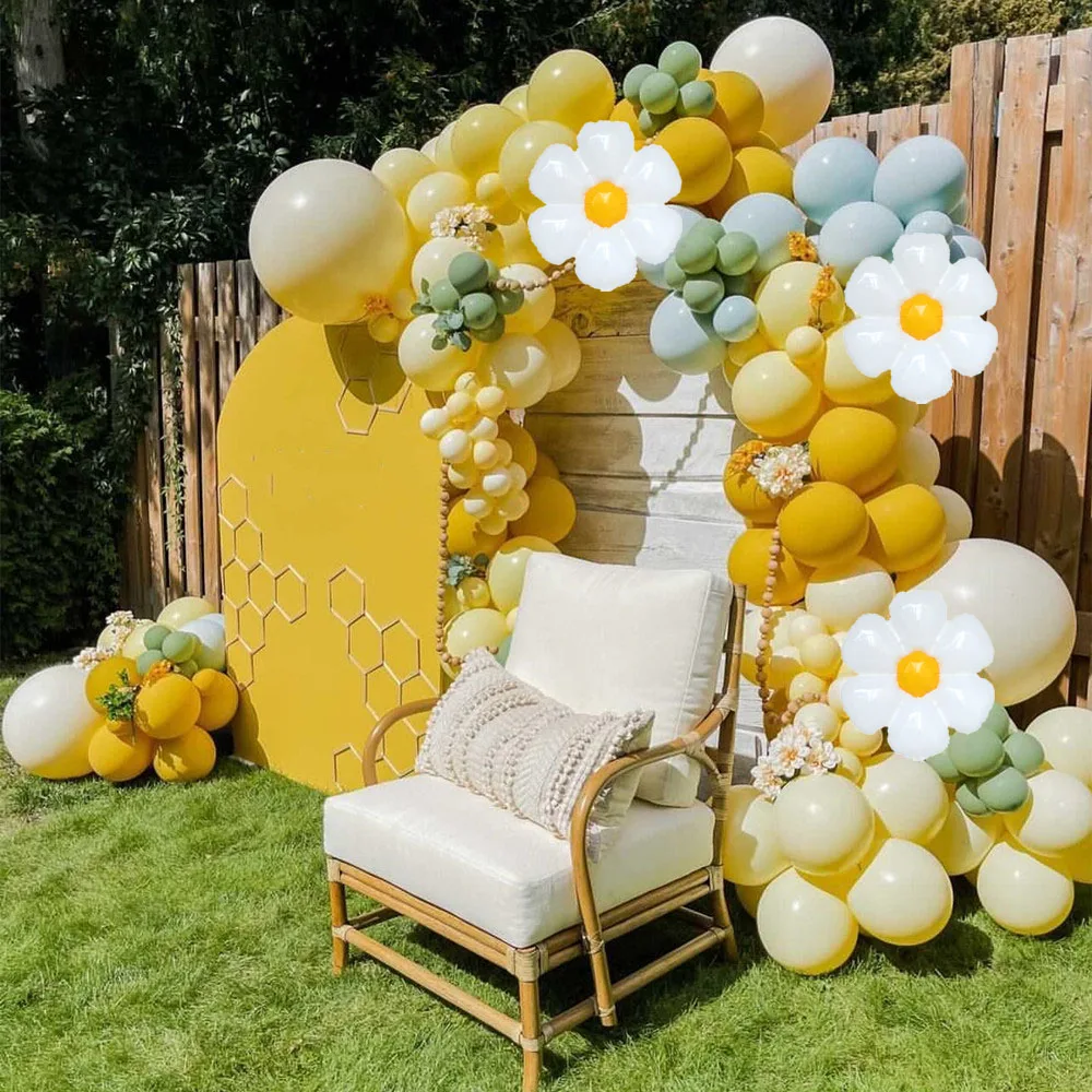 

1 Set Yellow Balloons Arch Garland Kit Flower Foil White Balloons Birthday Party Decorations Baby Shower Girl Decor Baloon