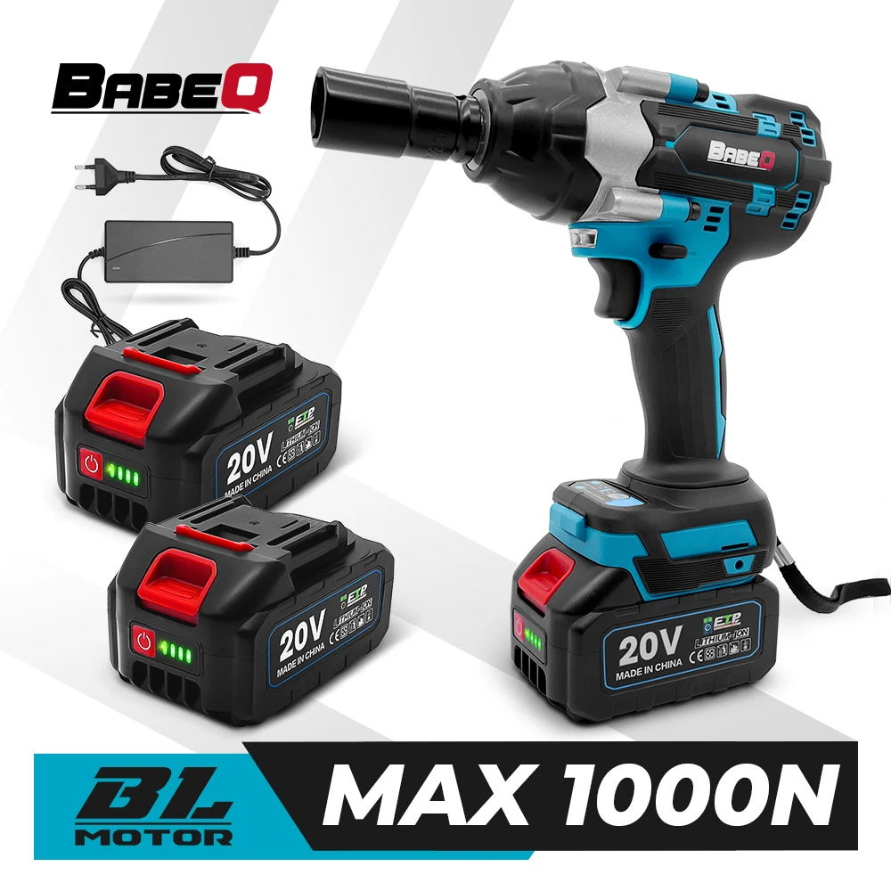 

1000N.m Brushless Cordless Electric Impact Wrench 20V 1/2 Inch Wrench Socket Installation Power Tool Rechargeable Li-ion Battery