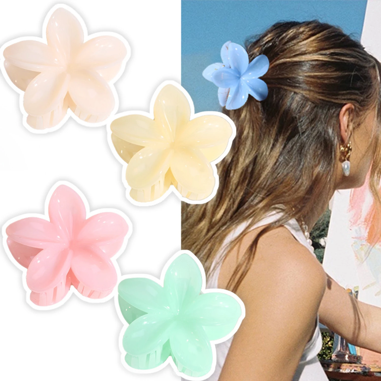 New Flower Hair Clips 8cm Hawaiian Flower Claw Strong Hold Claw Hair Clips For Women Thick Hair & Thin Hair Fabulous Color