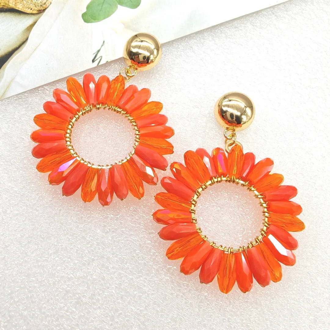 Серьги из рисовых бусин Круглый кристалл Оригинальность Ручное вязание Богемия