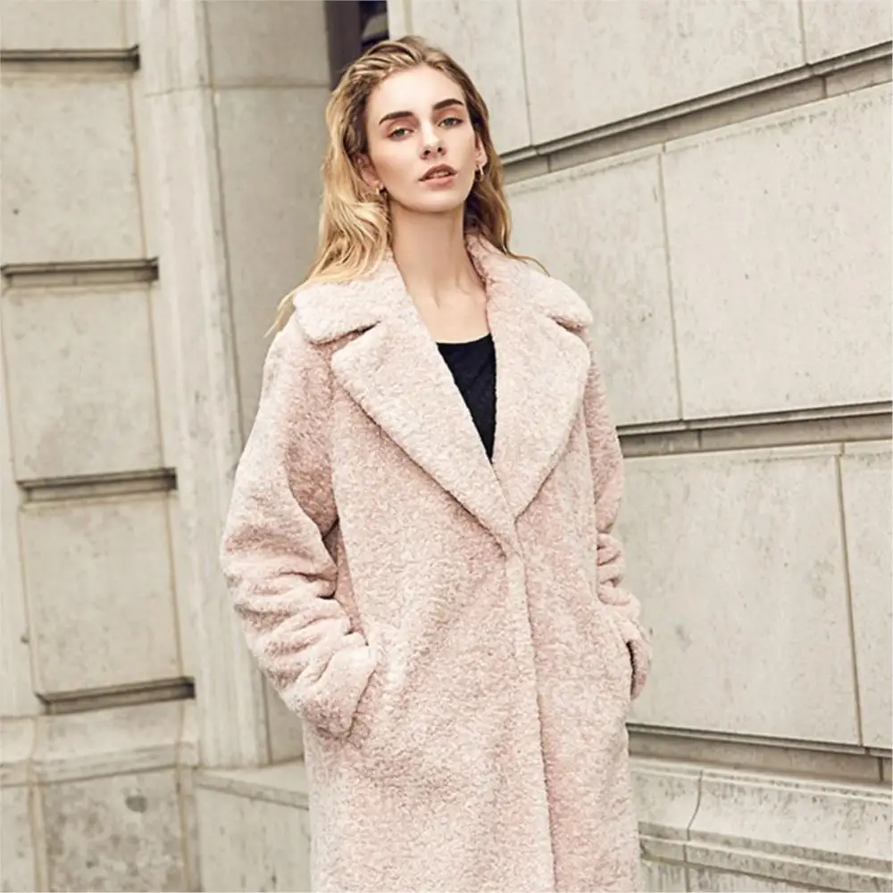 Women's Winter Real Fur Jackets 2022 Fashion Designer  Pure Color Long Teddy Real Fur Coat Simple Soft Thermal Women Fur Coat