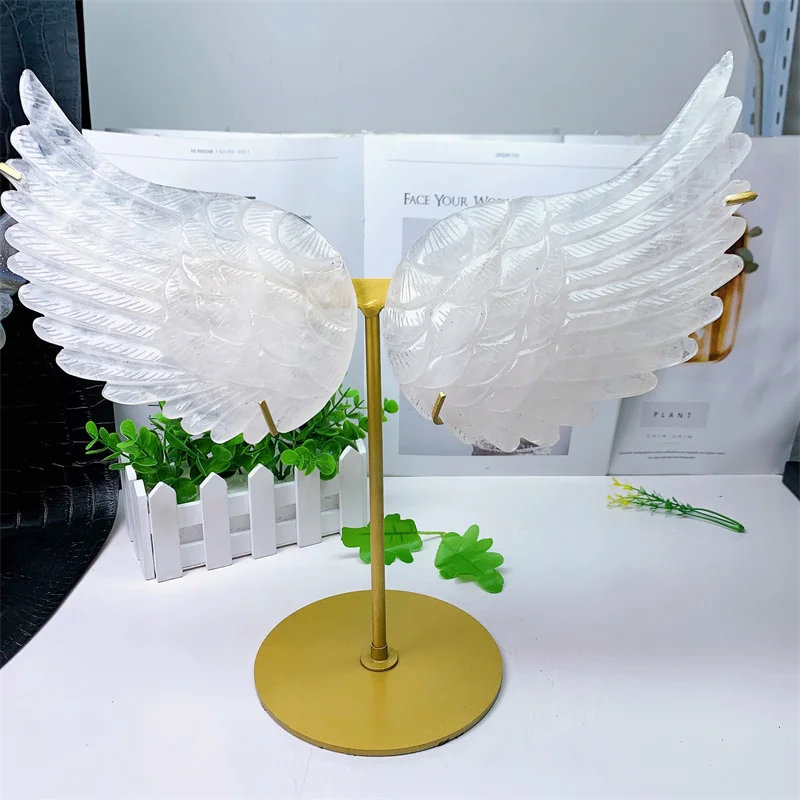 

Natural Clear Quartz Angel Wings Crystal Carving Gemstone Crafts For Girl Birthday Present Decorations Gift 1pair 2.09KG
