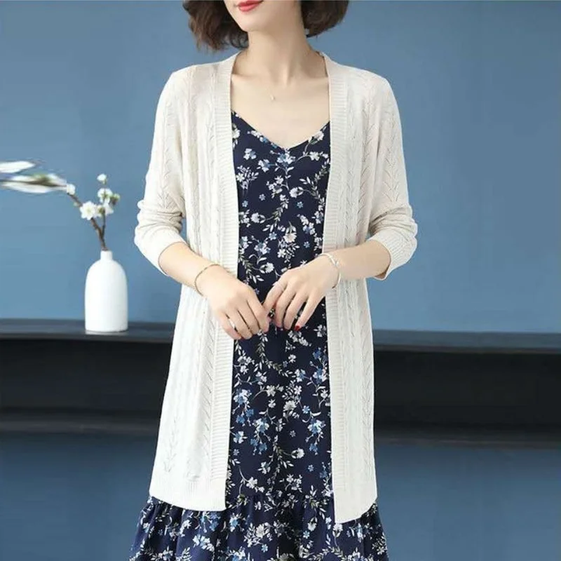 

Femme Knitting Cardigan Women New Fashion Loose Long Sleeve Thin Coat Summer Clothing Sun Protection Jacket Ladies Top X123