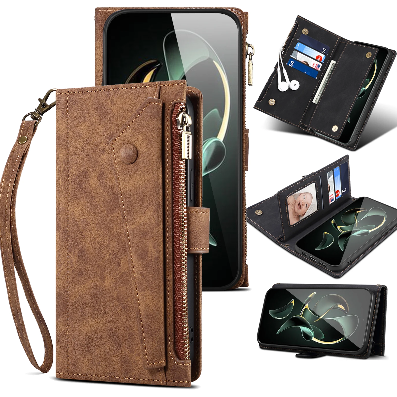 Чехол-Кошелек для Xiaomi Mi 13T Pro многофункциональный кожаный флип-чехол телефона Redmi