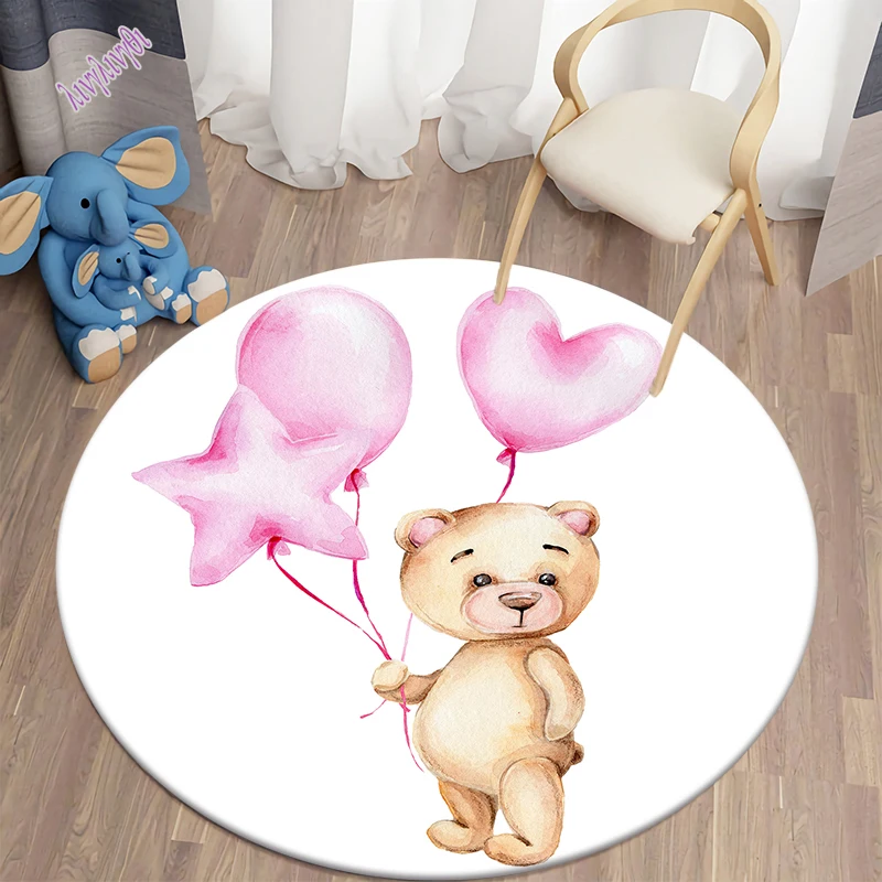 Cartoon Bear Printed Round Carpet Camping Picnic Mats Anti-Slip Rug Yoga Mat E-sports Carpet Sofa Decoration Area Rug Fans gift