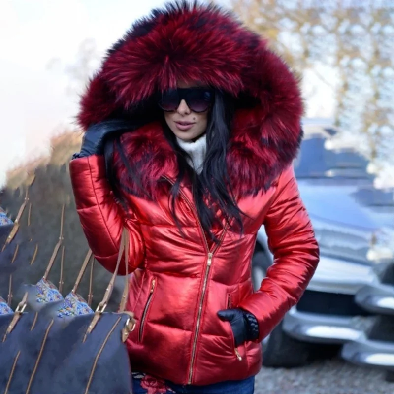 Winter Coat Women Solid Short Down Jacket Thick Warm Oversized Outerwear Faux Fur Hoodie Parkas Women Clothes Black Jacket 2023