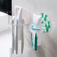 plastic toothbrush holder self adhesive toothpaste storage rack razor shaver tooth brush dispenser bathroom organizer tools