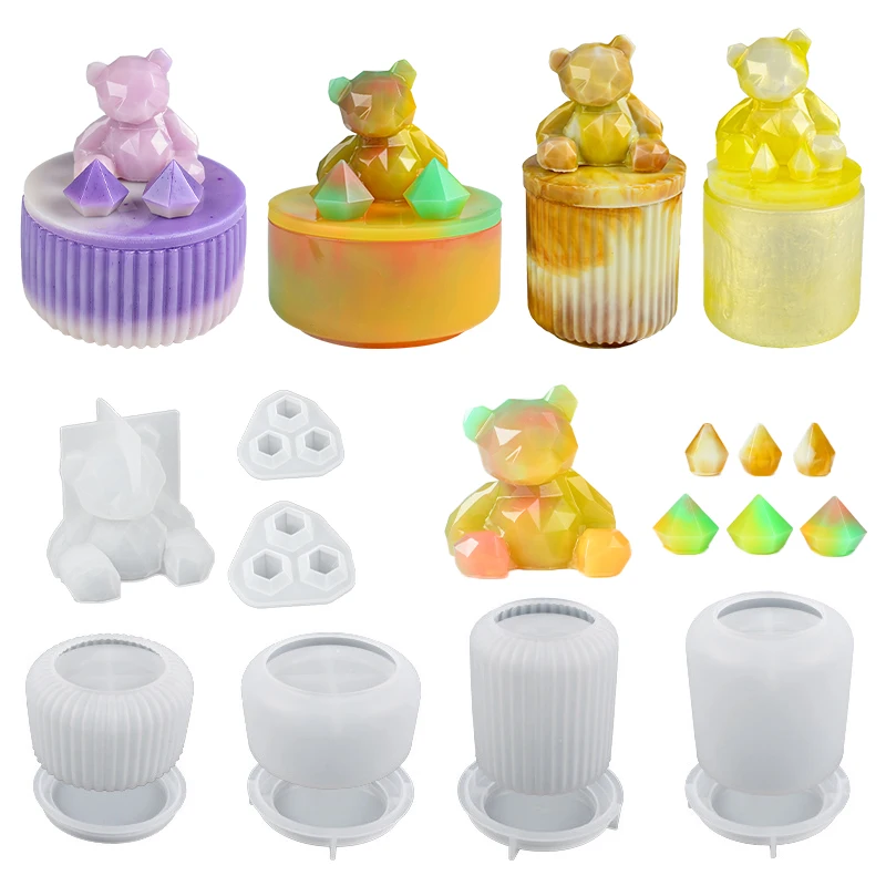 

3D Bear Resin Box Molds with Lids Jewelry Storage Box Silicone Mold DIY Gift Trinket Storage Container Box Resin Epoxy Mold