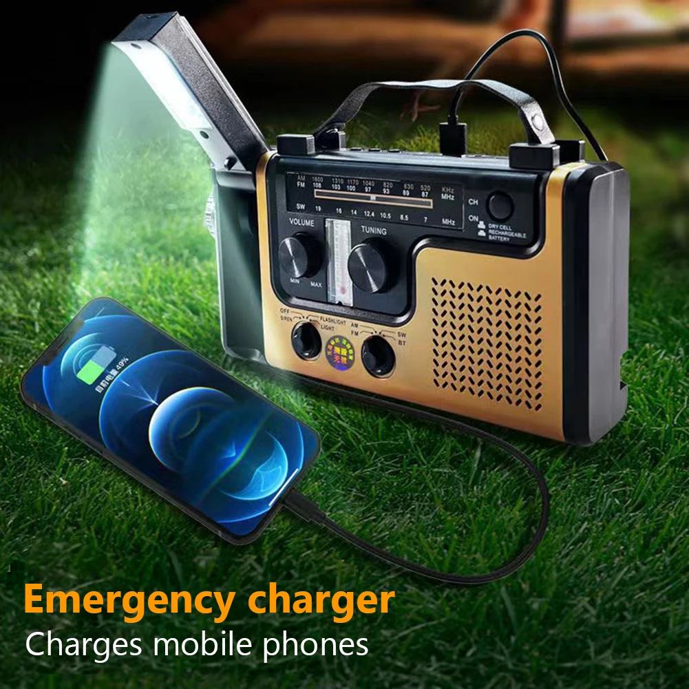 

AM FM SW Emergency Radio Handcrank Solar SOS Alarm Bluetooth-compatible Solar Emergency Radio LED Flashlight for Outdoor Camping