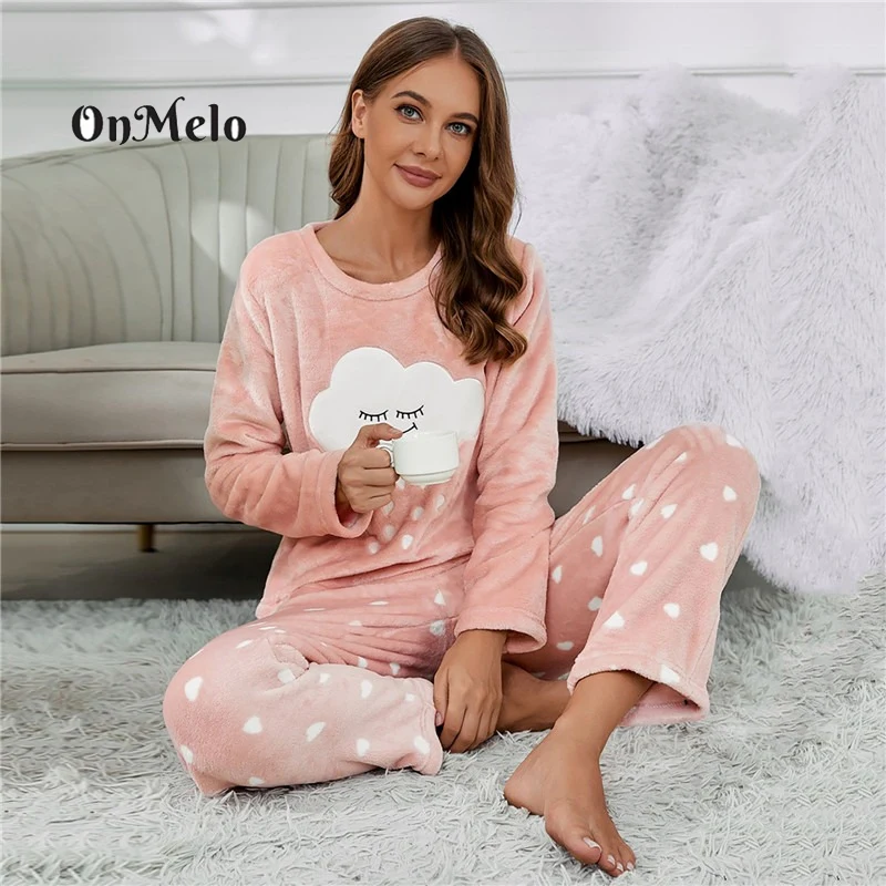 

Пижамный комплект Женский фланелевый, на осень/зиму, с длинным рукавом и брюками