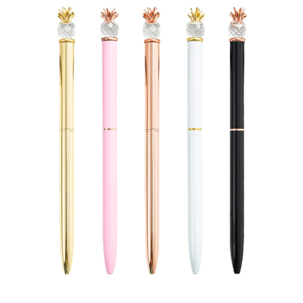 

Pineapple Crystal Ball Pens for Writing Stationery Cute School Supplies Teacher Office Accessories Wholesale Metal Ballpoint Pen