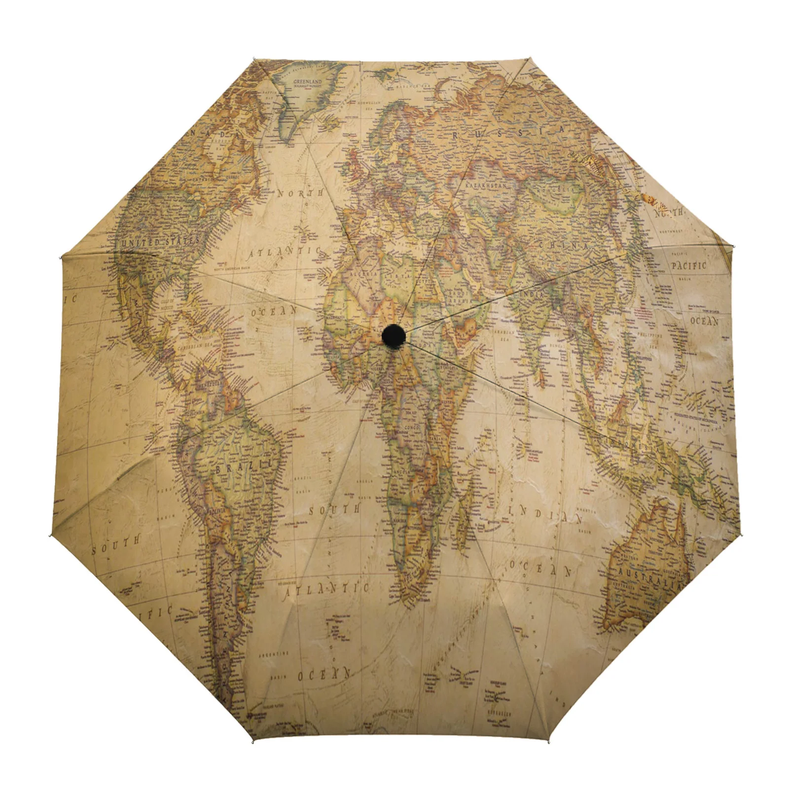 

World Map Plate Retro English Automatic Umbrella for Rain Foldable Parasol Umbrella Eight strand Outdoor Umbrellas