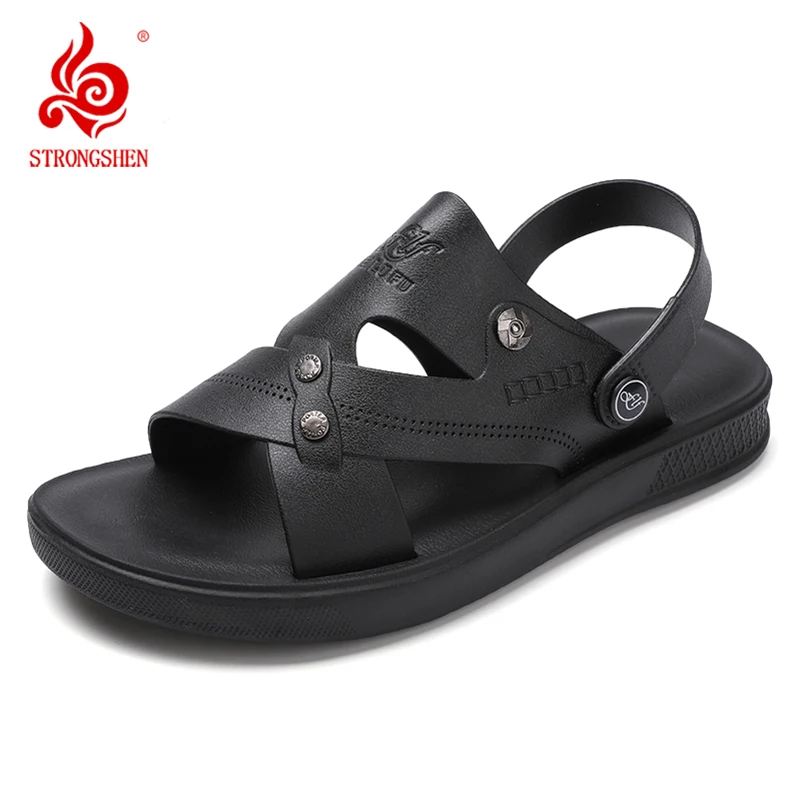

STRONGSHEN Men Beach Sandals Casual Leather Breathable Beach Sandals Outdoor Comfortable Summer Shoes Fashion Open Toe Slippers