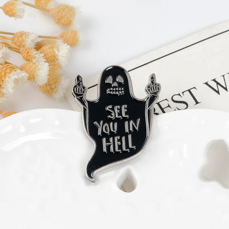 Black Cat Ghost Despise Gesture Brooch Please Adopt Cowboy Badge Wild Collar |