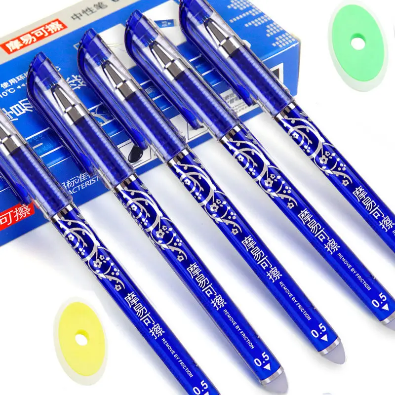

12pcs Thermal Erasable Pen Grade 3-5 Rub Easy Erasable Neutral Pen Crystal Blue