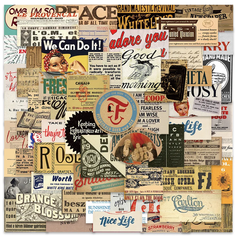 

10/30/58PCS Retro English Slogan Text Cartoon Sticker DIY Phone Laptop Luggage Skateboard Graffiti Decals Fun for Kid Toy