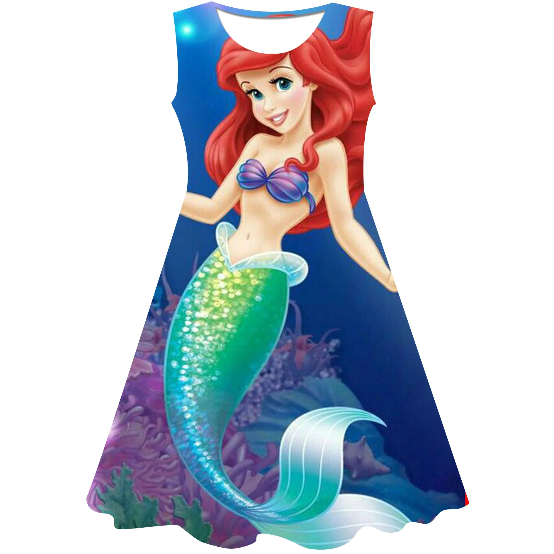 

Baby Mermaid Ariel Dress 2022 Summer New Girls Fashion Cartoon Dresses Children's Casual Clothes Kids Clothing Princess Dresses