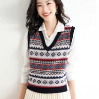 2022 spring and autumn new boho style womens jacquard knitted vest cardigan top womens y2k retro top korean version fashion