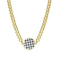 2022 checkerboard round pendant titanium steel necklace network red black and white checkered sweater chain
