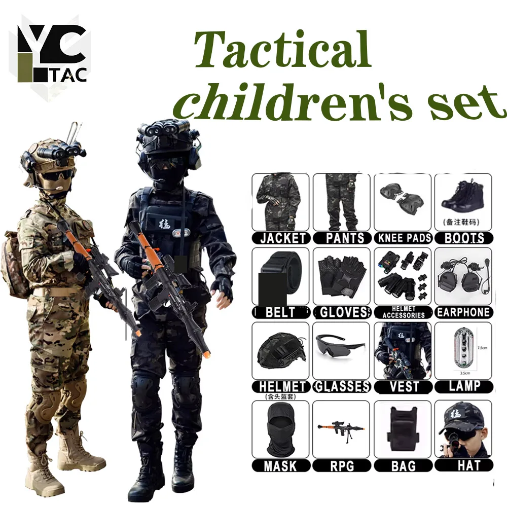 Фото Детский камуфляжный комплект YCTAC для мальчиков и девочек, военная форма, тактическая одежда с длинным рукавом для охоты, кемпинга и игр в CS на открытом воздухе. №3